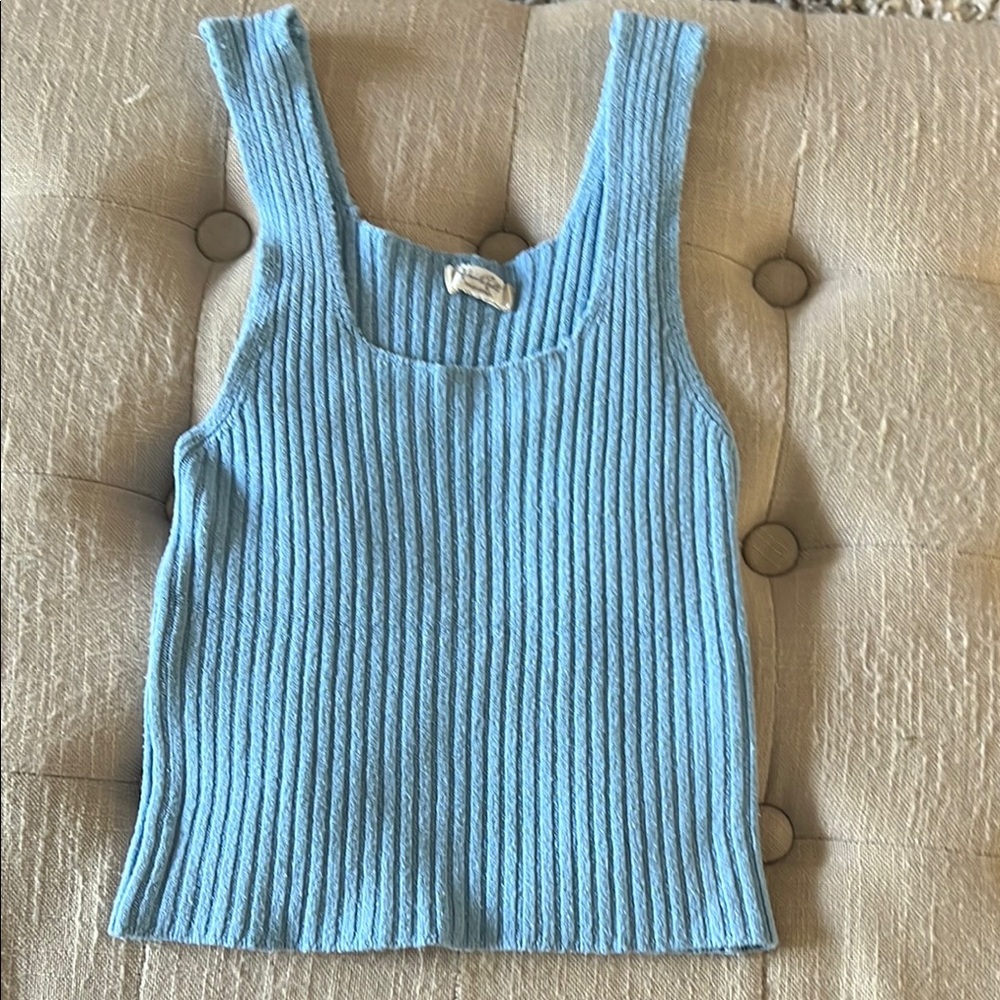Brandy Melville:John Galt Blue Ribbed Fitted Tank Top